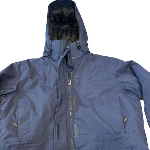 LL Bean Fleece Lined Parka Jacket Navy Blue Hooded Winter Coat - Picture 2 of 7
